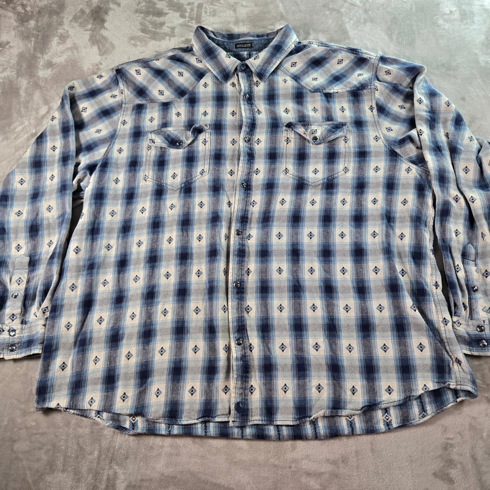 Cody James‎ Pearl Snap Western Shirt Men 4X Blue Plaid Diamond Regular Fit
